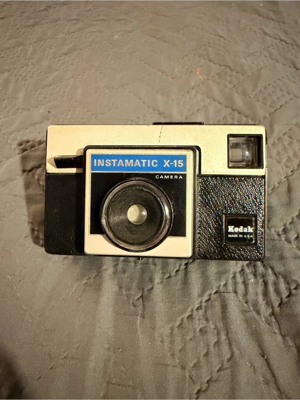 Kodak Instamatic X-15 Camera in Black, Cream and Blue with Brown Case